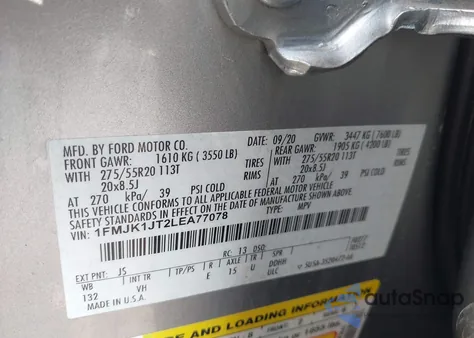 2020 Ford Expedition Xlt Max z USA, uszkodzony, nr VIN 1FMJK1JT2LEA77078